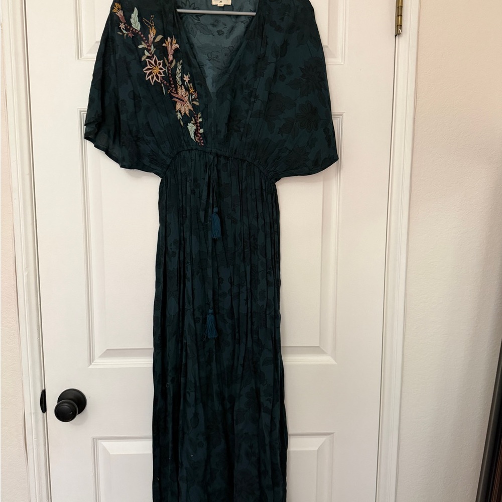 Cost Plus World Market Dark Teal Embroidered Maxi Dress